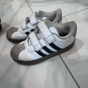 Kids White and Black Velcro Adidas Sneakers